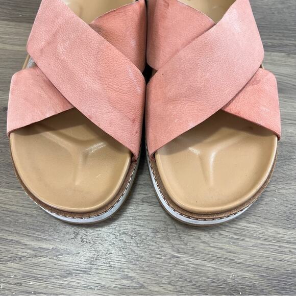 Madewell Leather 2 strap Sandals pink cross platform Size 10 - Picture 3 of 8